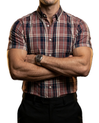 Camisa Hombre Casual Manga Corta Cuadros Marrón, Marino