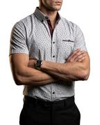 Camisa Hombre Casual Manga Corta Blanca Figuras Vino, Marino