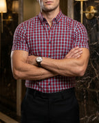 Camisa Hombre Casual Manga Corta Cuadros Marino, Rojos, Blancos