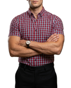 Camisa Hombre Casual Manga Corta Cuadros Marino, Rojos, Blancos