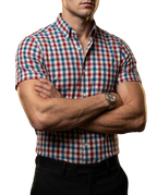 Camisa Hombre Casual Manga Corta Cuadros Azul, Rojos, Blancos