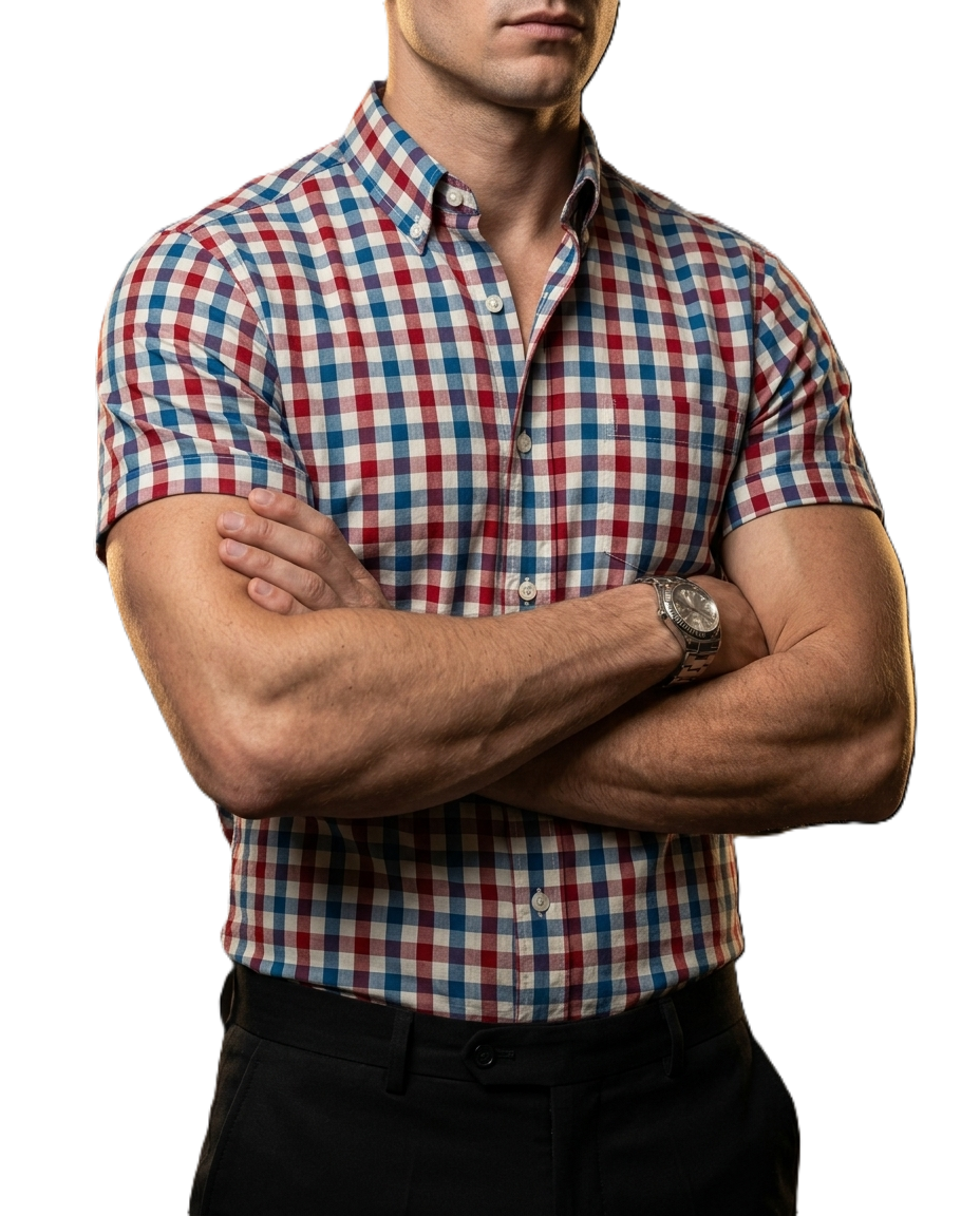 Camisa Hombre Casual Manga Corta Cuadros Azul, Rojos, Blancos