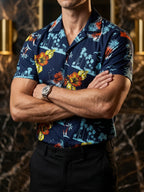 Camisa Hombre Casual Marino Palmeras Flores