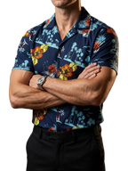 Camisa Hombre Casual Marino Palmeras Flores