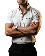 Camisa Hombre Casual Manga Corta Blanca Mini Figuras Negras