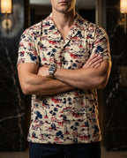 Camisa Hombre Casual Manga Corta Beige Playa