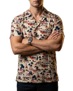 Camisa Hombre Casual Manga Corta Beige Playa