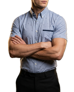 Camisa Hombre Casual Manga Corta Azul Claro Figuras Negras