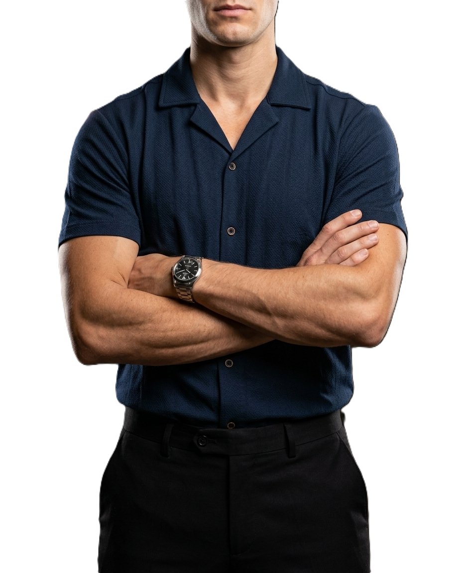 Camisa Hombre Casual Manga Corta Azul Oscuro