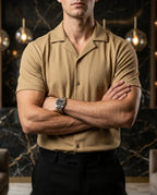 Camisa Hombre Casual Beige Lisa Texturizada