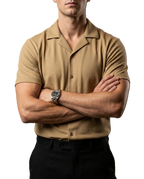 Camisa Hombre Casual Beige Lisa Texturizada
