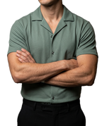 Camisa Hombre Casual Verde Lisa Texturizada
