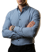 Camisa Hombre Casual Mini Cuadros Azules, Blancos