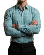 Camisa Hombre Casual Azul Claro Lineas Blancas