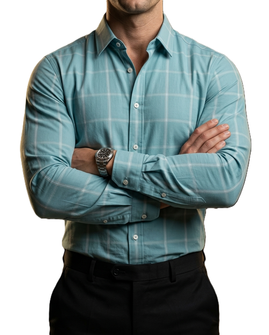 Camisa Hombre Casual Azul Claro Lineas Blancas