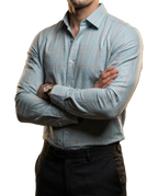 Camisa Hombre Casual Azul Cielo Lineas Gris