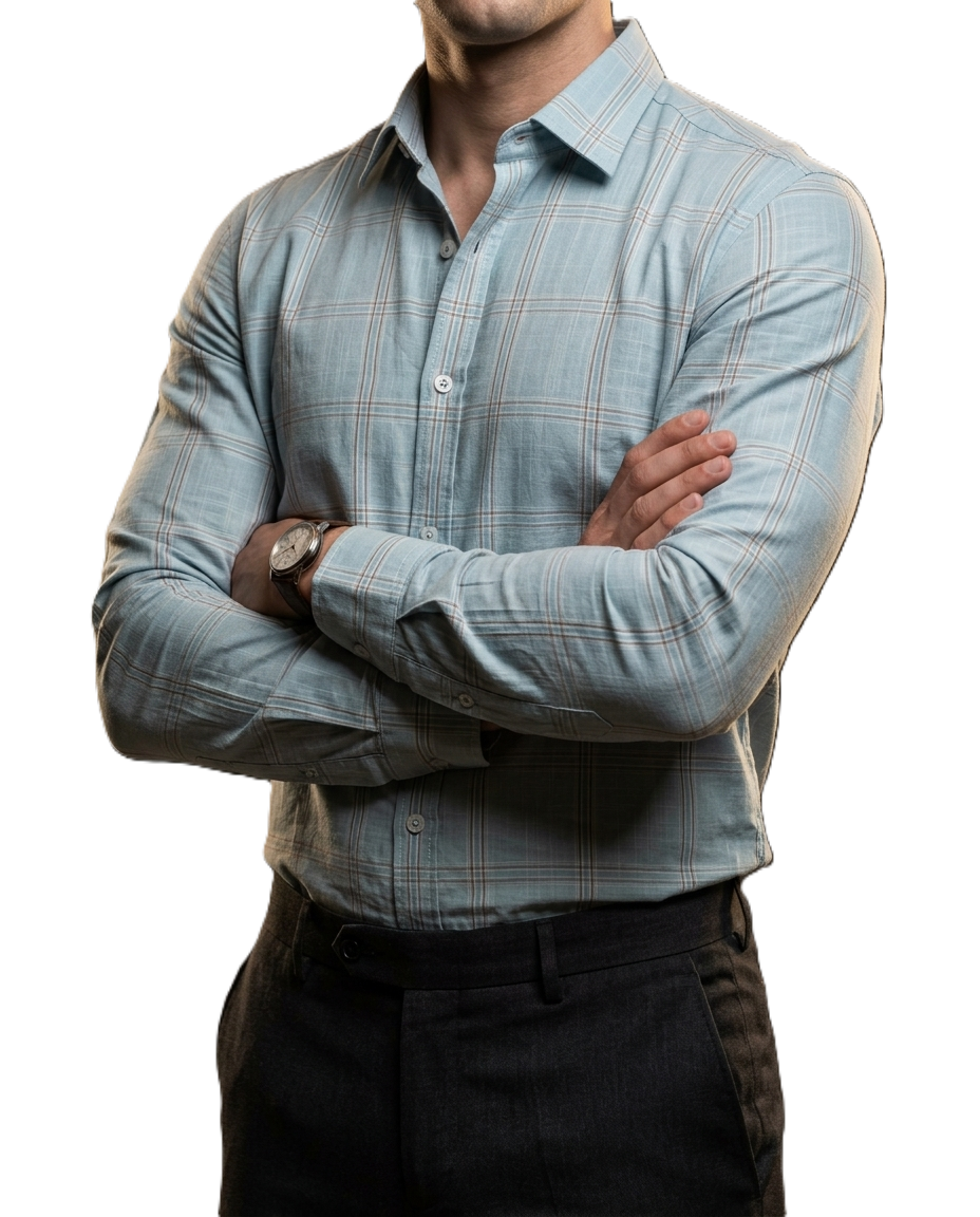 Camisa Hombre Casual Azul Cielo Lineas Gris