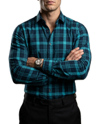 Camisa Hombre Cuadros Marino Cuadros Turquesa