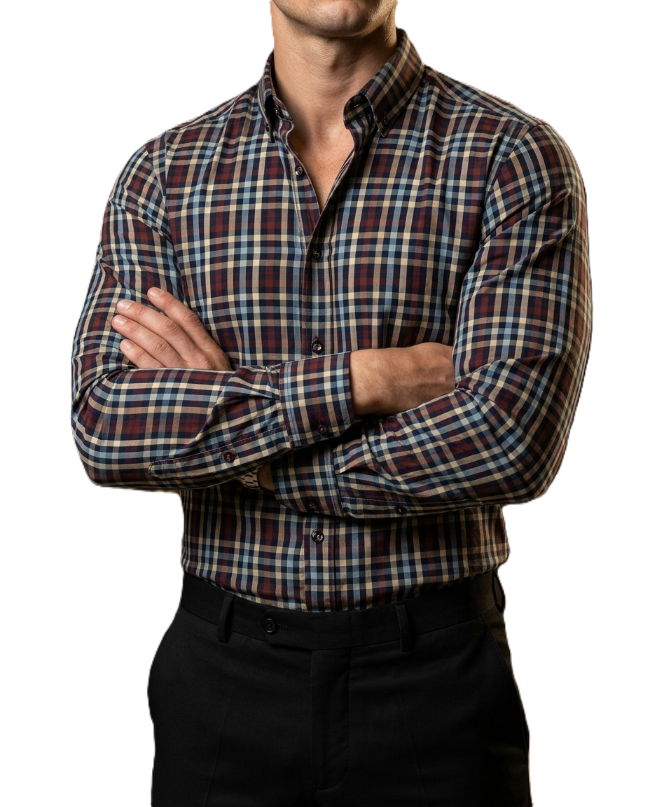 Camisa Hombre Casual Cuadros Negros, Azul, Blancos, Rojos