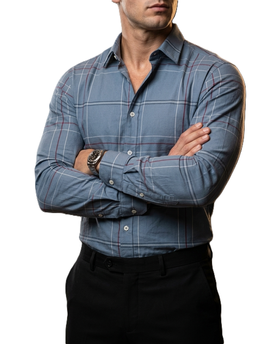 Camisa Hombre Casual Gris Lineas Vino, Marino