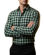 Camisa Hombre Casual Cuadros Verde Claro, Negros