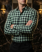 Camisa Hombre Casual Cuadros Verde Claro, Negros