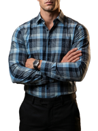 Camisa Hombre Casual Cuadros Azules, Negros