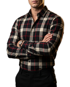 Camisa Hombre Casual Cuadros Negros, Blancos Lineas Rojas