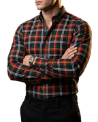 Camisa Hombre Casual Negra Cuadros Rojos, Verdes, Naranjas