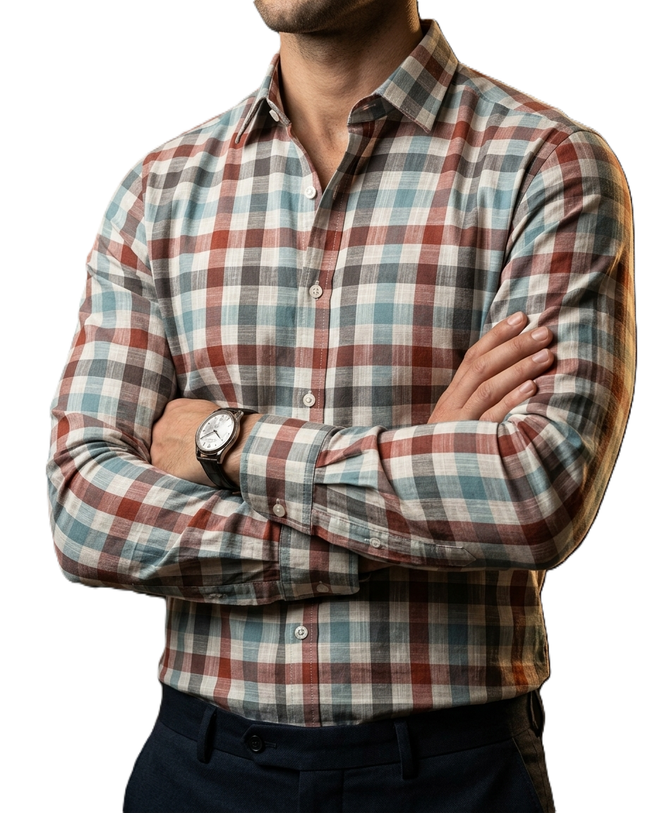 Camisa Hombre Casual Cuadros Gris, Azul, Rojos, Blancos