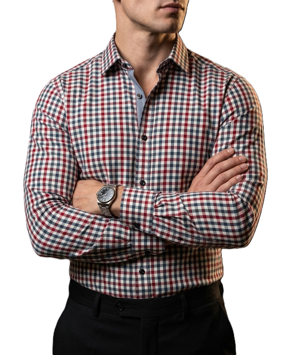 Camisa Hombre Casual Cuadros Marino, Rojos, Blancos