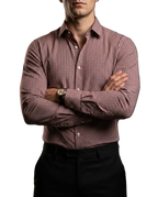 Camisa Hombre Casual Mini Cuadros Rojos, Vino, Blancos