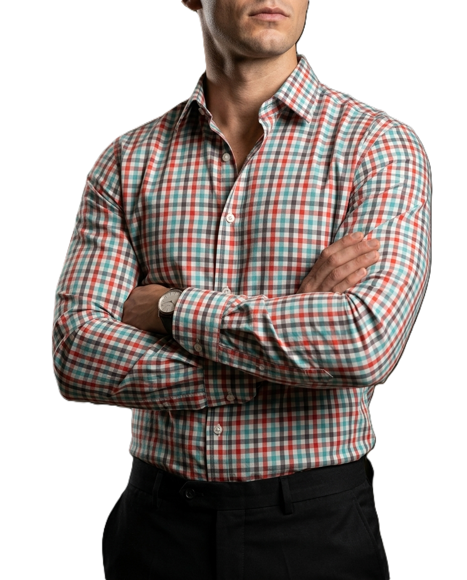 Camisa Hombre Casual Cuadros Verdes, Blancos, Rojos