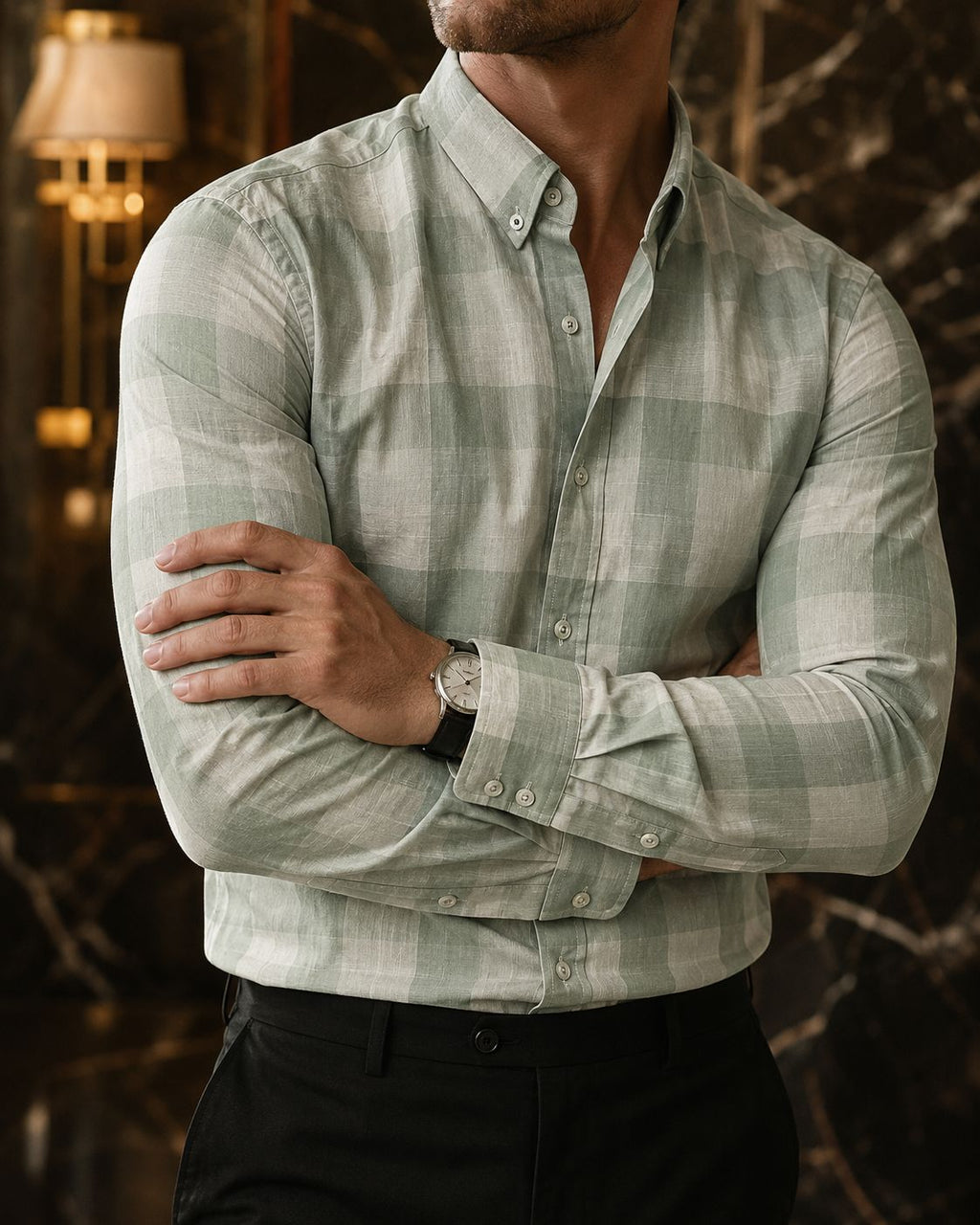 Camisa Hombre Casual Cuadros Verdes Claro