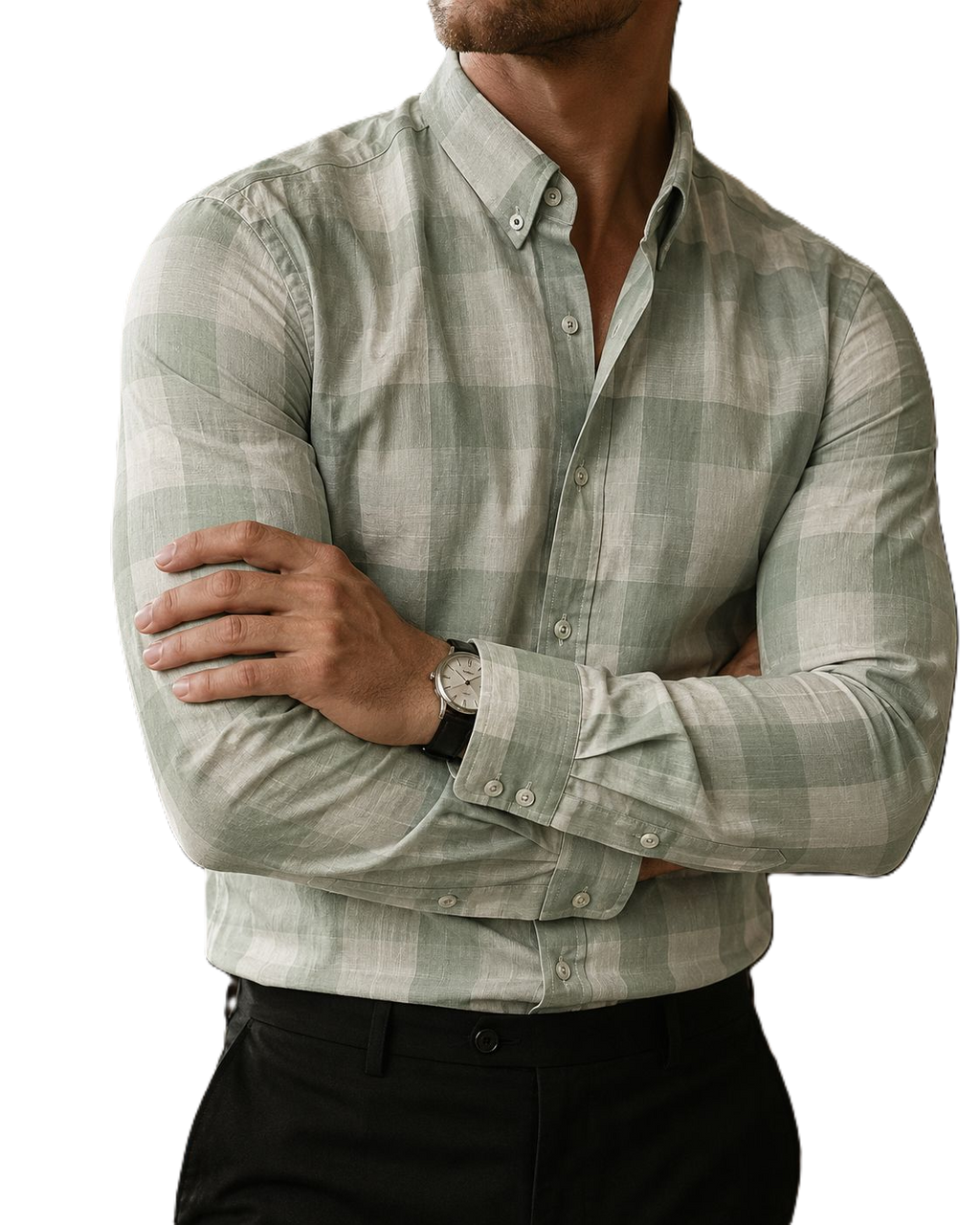 Camisa Hombre Casual Cuadros Verdes Claro