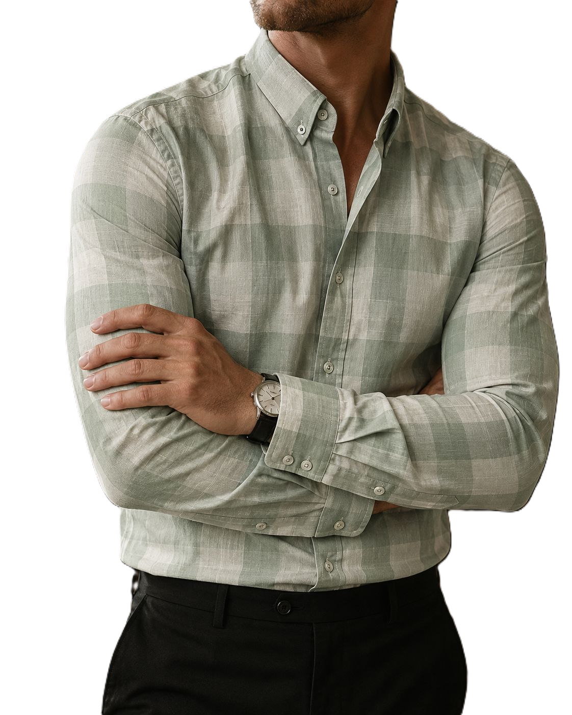 Camisa Hombre Casual Cuadros Verdes Claro