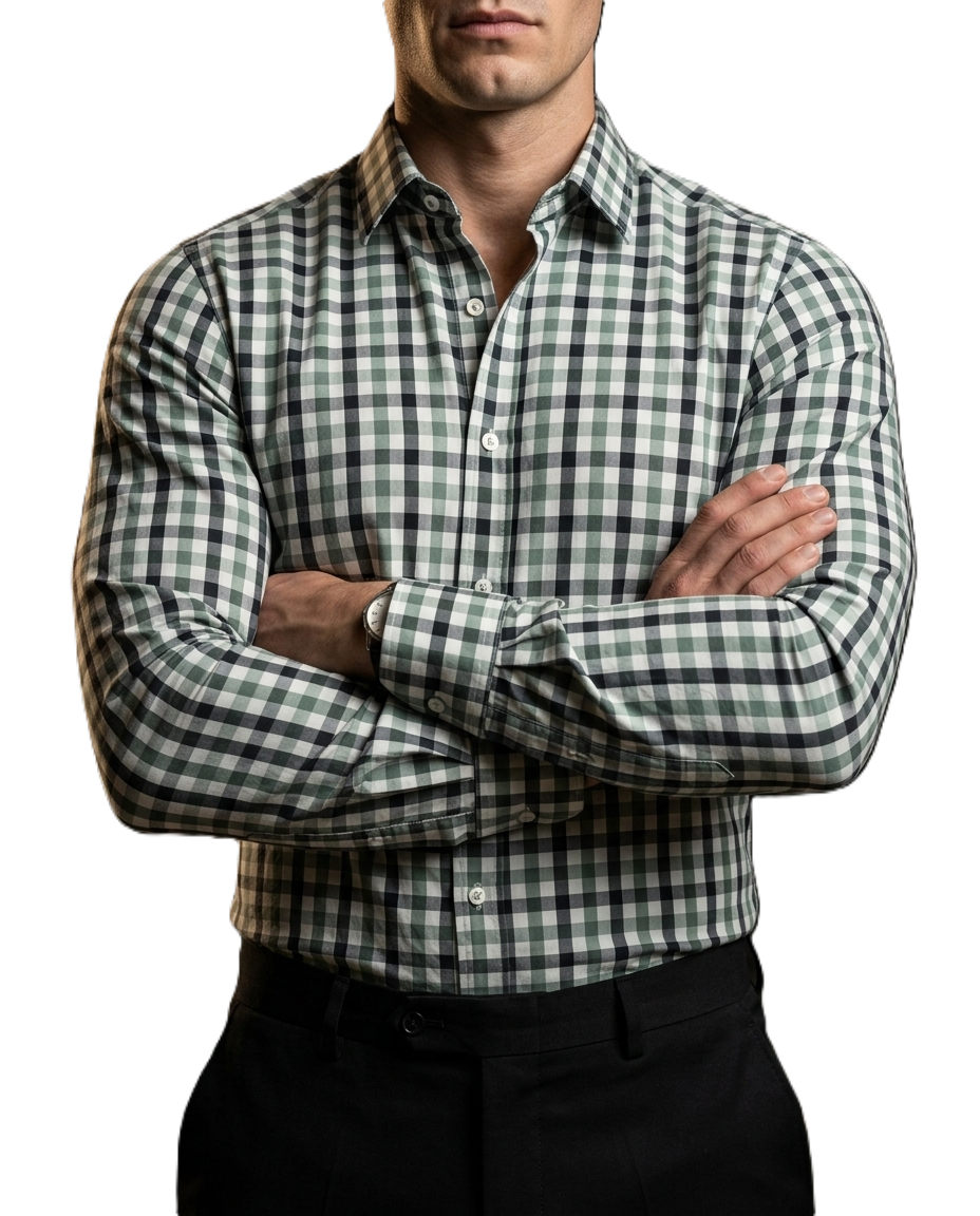 Camisa Hombre Casual Cuadros Verdes, Blancos, Negros