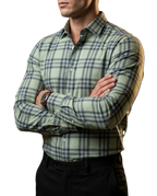 Camisa Hombre Casual Cuadros Verde Lineas Gris