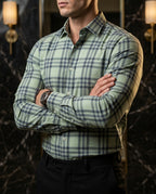 Camisa Hombre Casual Cuadros Verde Lineas Gris