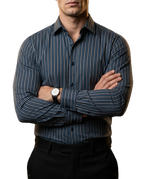 Camisa Hombre Casual Rayas Negras, Gris, Azul
