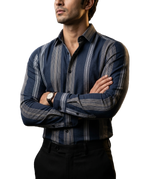 Camisa Hombre Casual Marino Rayas Gris