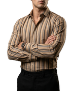 Camisa Hombre Casual Rayas Marrón, Beige, Gris