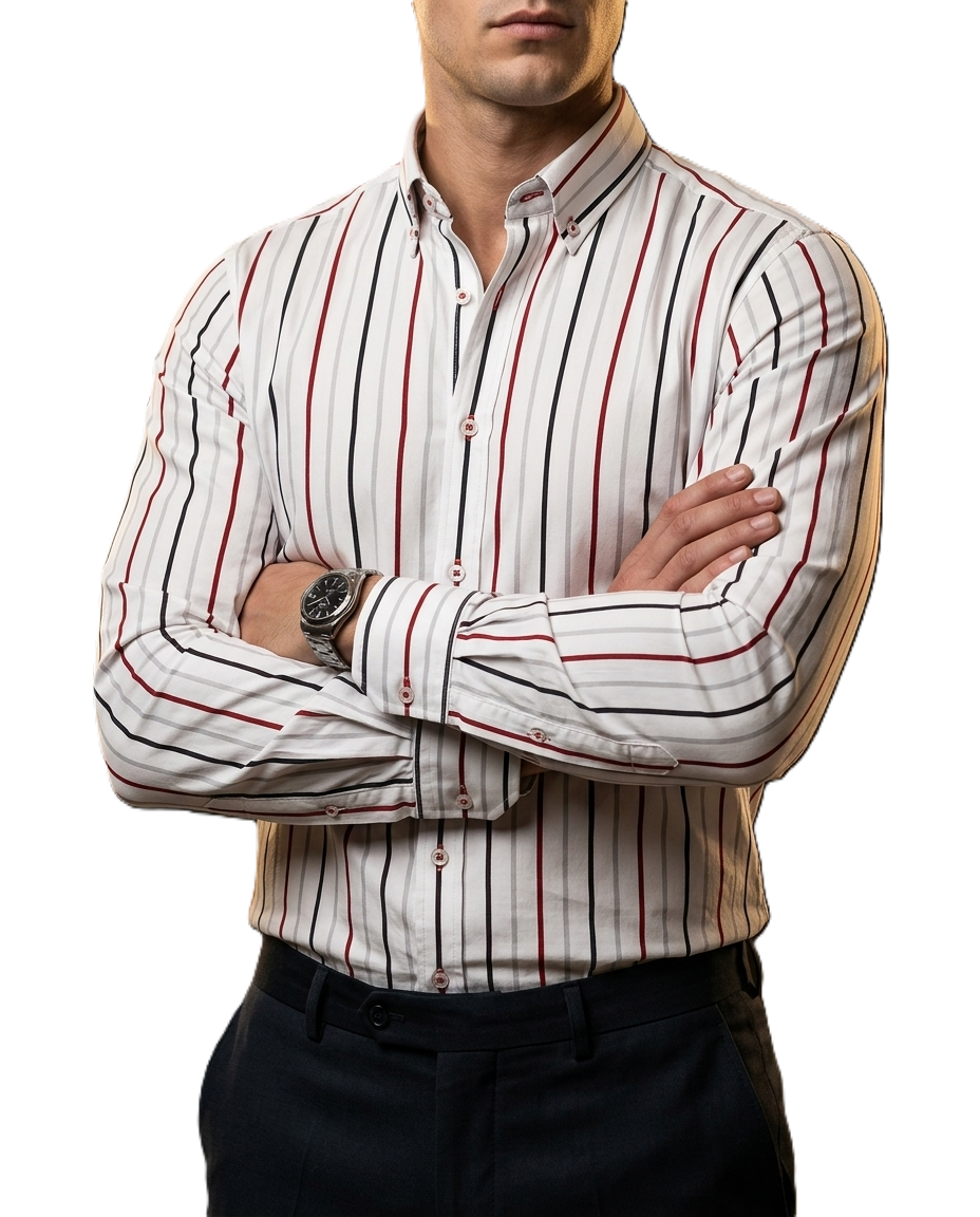 Camisa Hombre Casual Blanca Rayas Rojas, Negras, Gris