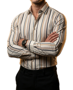 Camisa Hombre Casual Beige Rayas Marrón, Gris