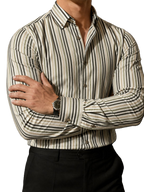 Camisa Hombre Casual Rayas Blancas, Beige, Verdes, Gris