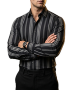 Camisa Hombre Casual Negra Rayas Gris, Blancas