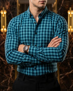 Camisa Hombre Casual Cuadros Azules, Negros