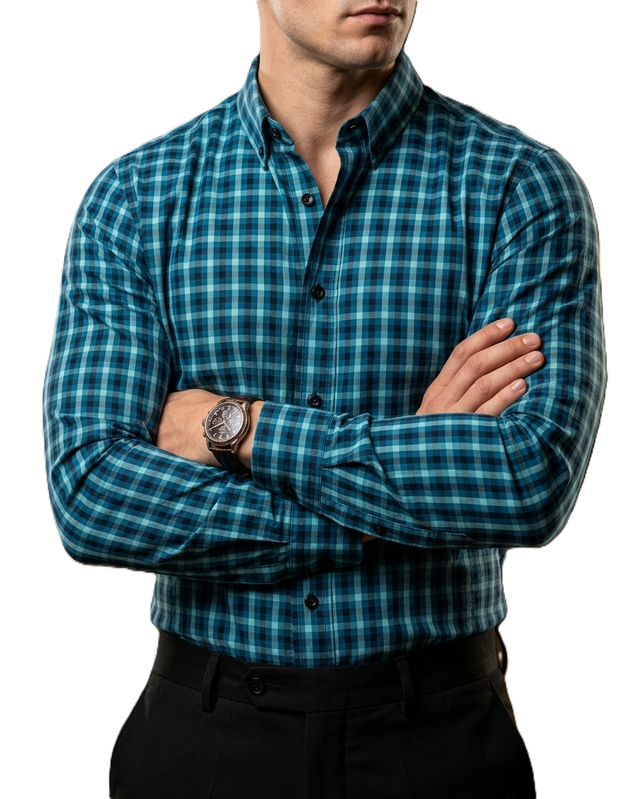 Camisa Hombre Casual Cuadros Azules, Negros