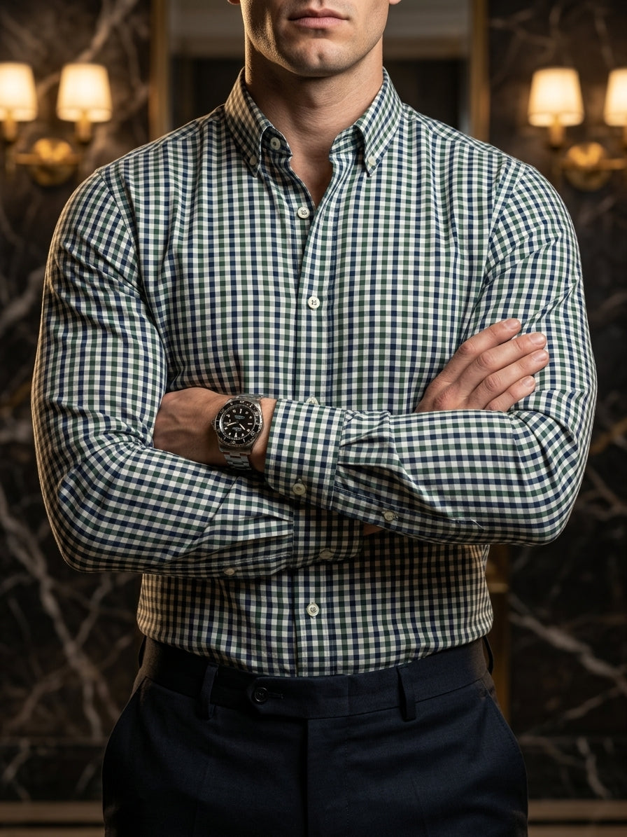 Camisa Hombre Casual Cuadros Marino, Verdes, Blancos