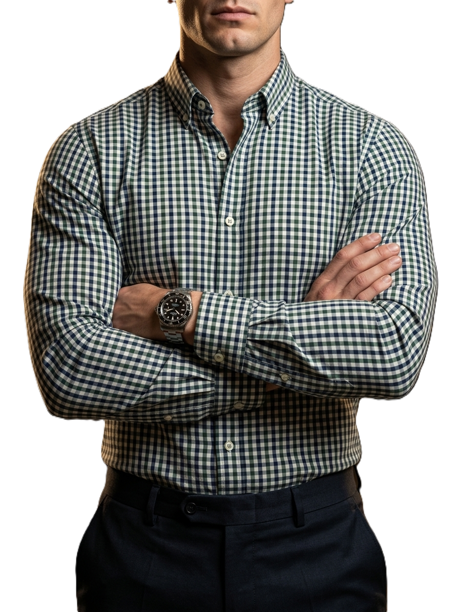 Camisa Hombre Casual Cuadros Marino, Verdes, Blancos